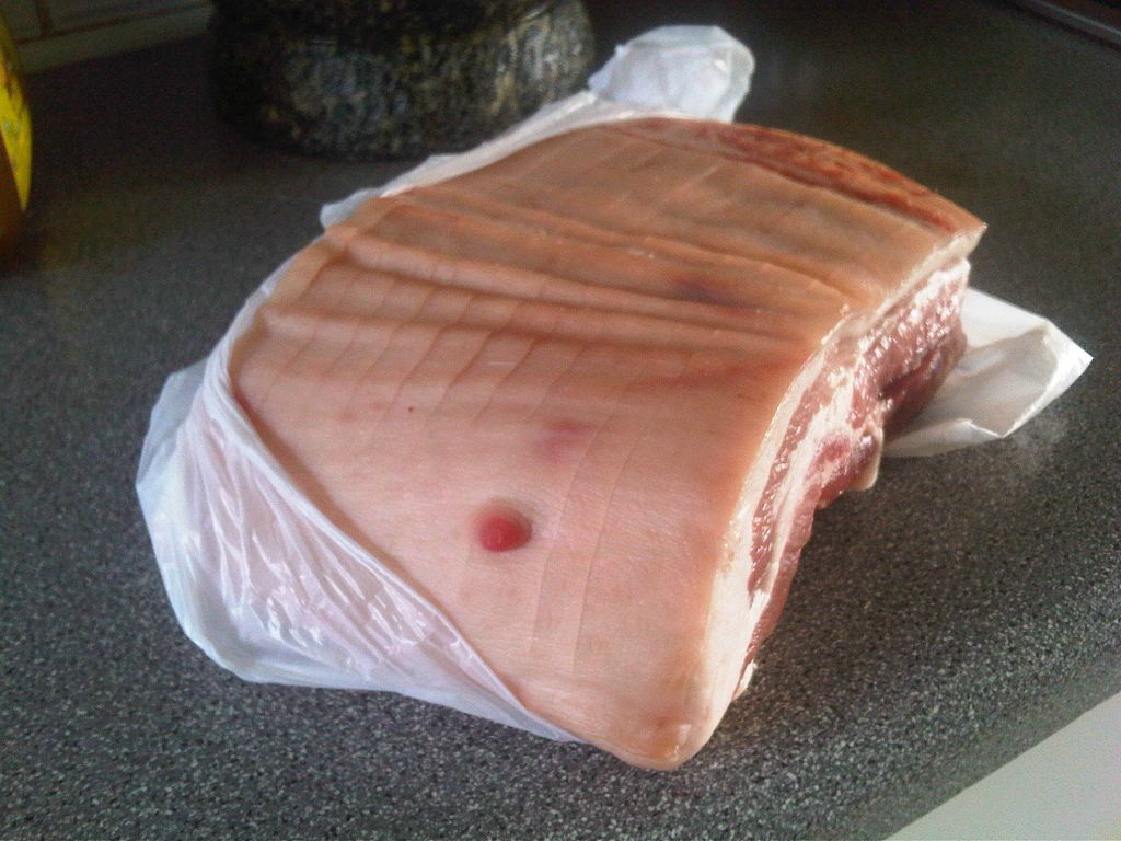Pork belly with a humanising nipple.
