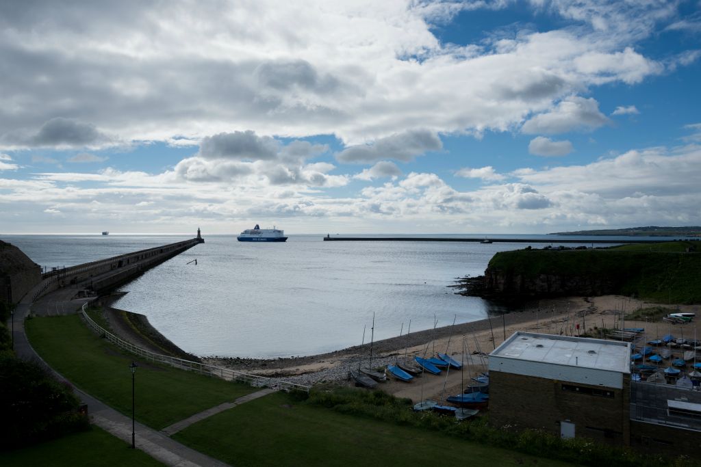 The DFDS ferry from Amsterdam to Newcastle arriving at Tynemouth. Part of the European Ferries photography series by Willie Robb.