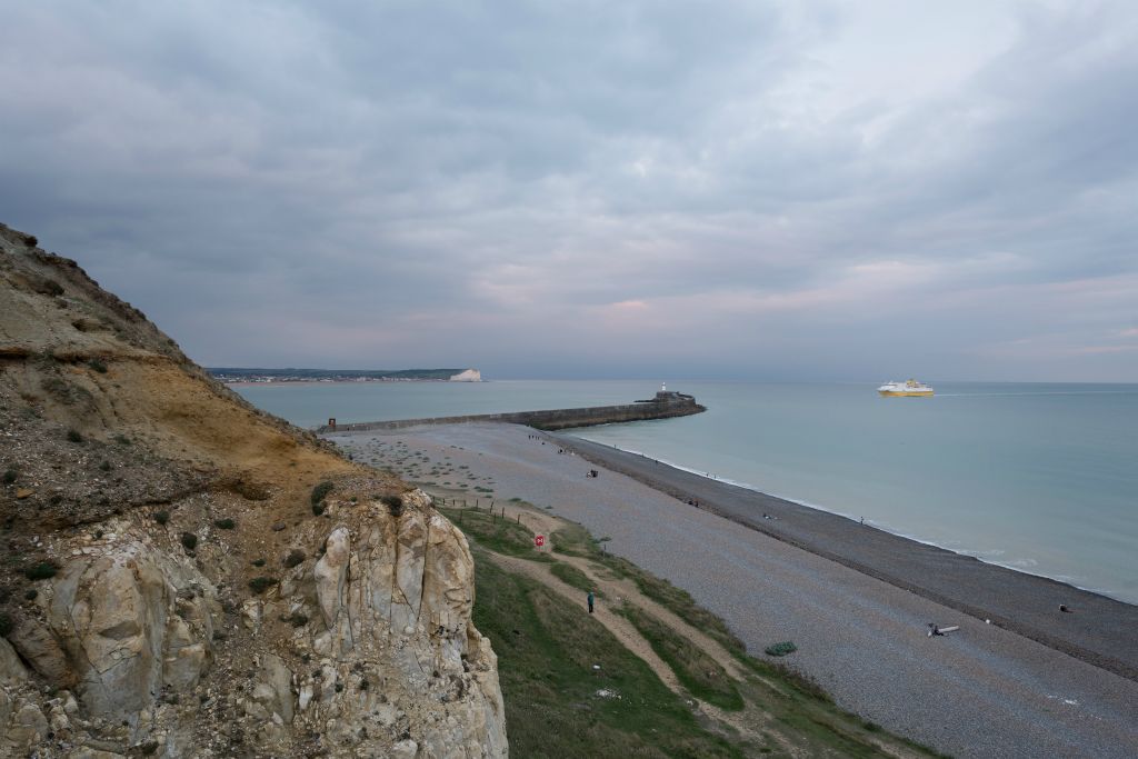 The Transmarche ferry from Dieppe to Newhaven arriving at Newhaven. Part of the European Ferries photography series by Willie Robb.